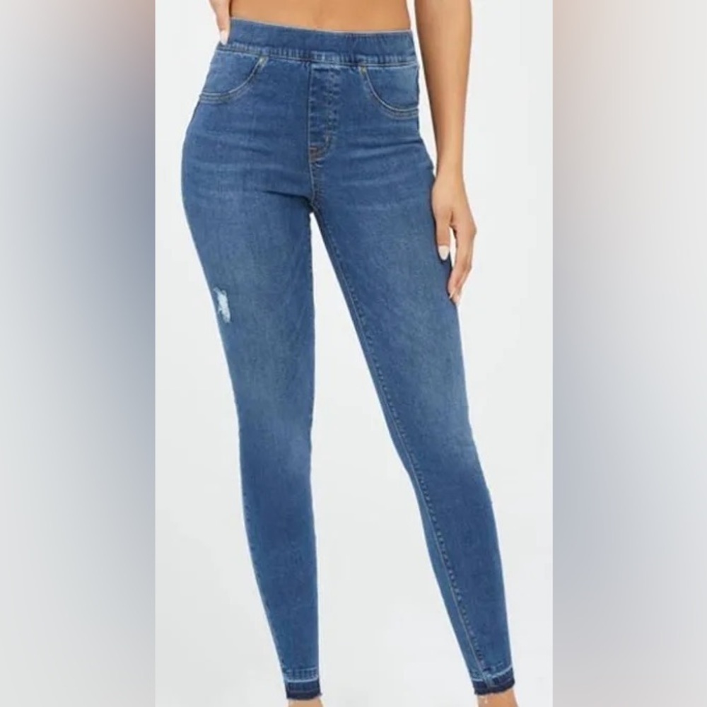 SPANX Distressed Ankle Skinny Jeans High-Rise Tummy Shaping